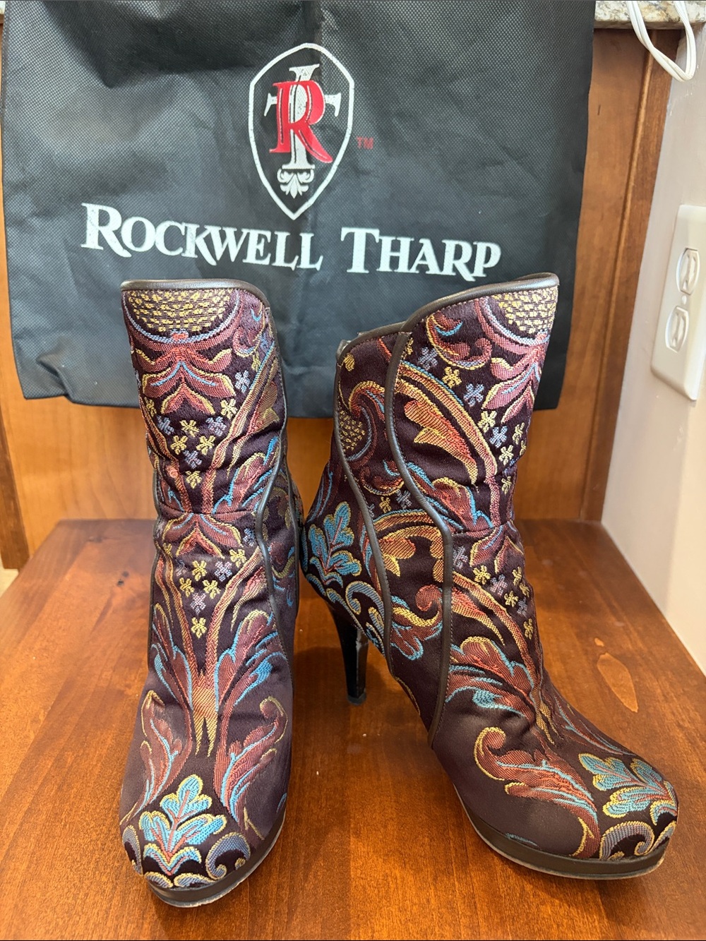 Brown Embroidered Ankle Boots